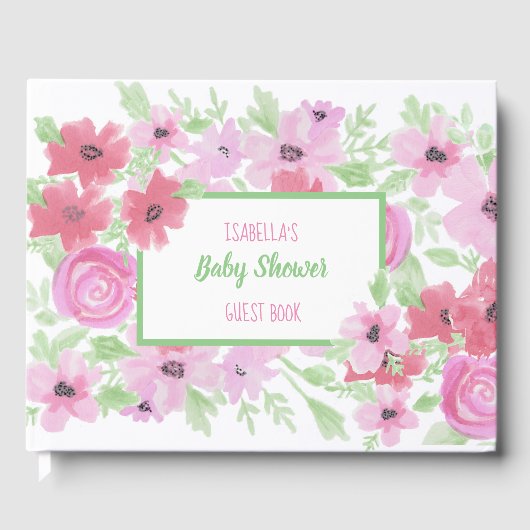 Waterverf Roze Floral Baby shower Gastenboek (Voorkant)