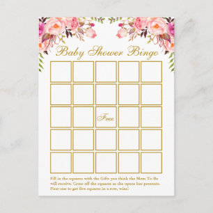 Waterverf Roze Floral Baby shower Gold Bingo Kaart