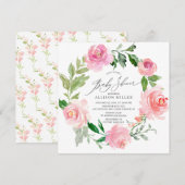 Waterverf Roze Floral Baby shower Kaart (Voorkant / Achterkant)