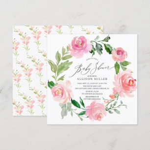 Waterverf Roze Floral Baby shower Kaart