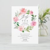 Waterverf Roze Floral Baby shower Tea Kaart (Staand voorkant)