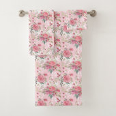 Waterverf Roze Floral Bad Handdoek (Insitu)