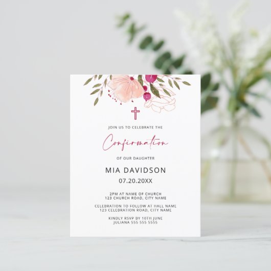 Waterverf roze Floral bevestiging uitnodiging (Staand voorkant)