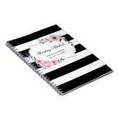 Waterverf Roze Floral Black Striped Wedding Notitieboek (Rechterzijde)