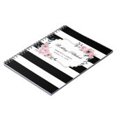 Waterverf Roze Floral Black Striped Wedding Notitieboek (Linkerzijde)