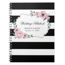 Waterverf Roze Floral Black Striped Wedding