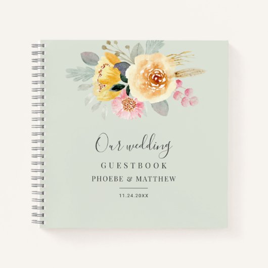 Waterverf Roze Floral Botanical Wedding Guestbook Notitieboek (Voorkant)