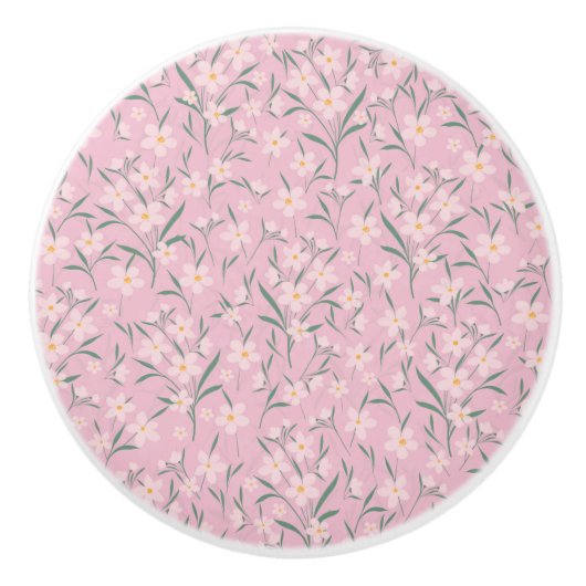 Waterverf Roze Floral Botanisch Bleek Roze ontwerp Keramische Knop (Voorkant)