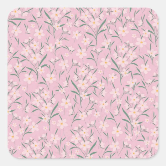 Waterverf Roze Floral Botanisch Bleek Roze ontwerp Vierkante Sticker (Voorkant)