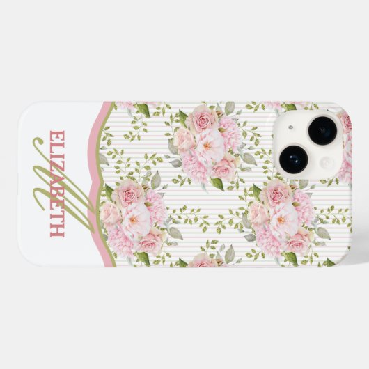 Waterverf Roze Floral Bouquets Monogram Case-Mate iPhone Case (Achterkant (horizontaal))