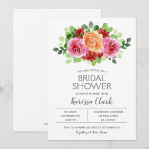 Waterverf Roze Floral Bridal Shower Invitations