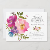 Waterverf Roze Floral Bridal Shower Invitations Kaart (Voorkant)