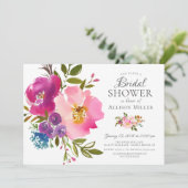 Waterverf Roze Floral Bridal Shower Invitations Kaart (Staand voorkant)