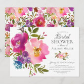 Waterverf Roze Floral Bridal Shower Invitations Kaart (Voorkant / Achterkant)