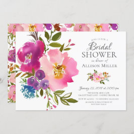 Waterverf Roze Floral Bridal Shower Invitations Kaart
