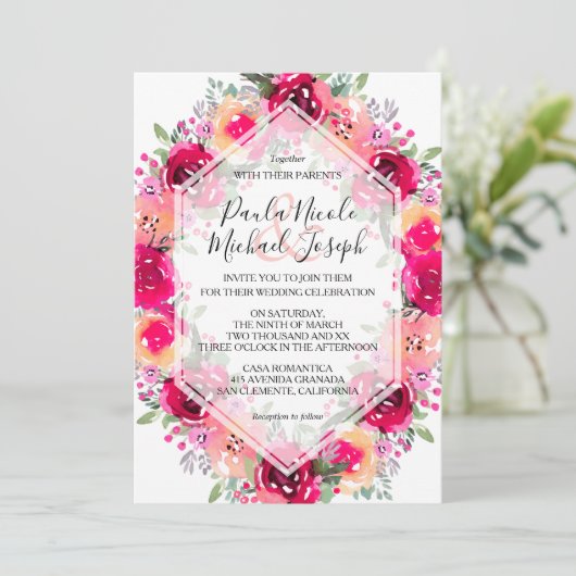 Waterverf - Roze - Floral bruiloft (Staand voorkant)