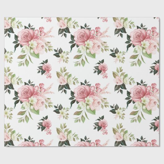 Waterverf Roze Floral Cadeaupapier (Vlak)