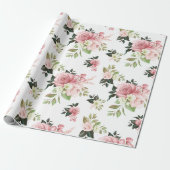 Waterverf Roze Floral Cadeaupapier (Uitgerold)