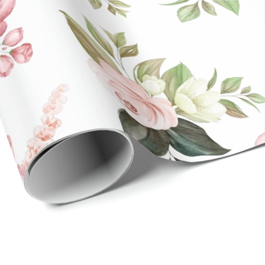 Waterverf Roze Floral Cadeaupapier (Rol Hoek)