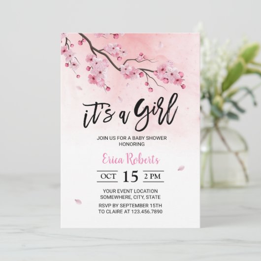 Waterverf Roze Floral Cherry Blossom Baby shower Kaart (Staand voorkant)
