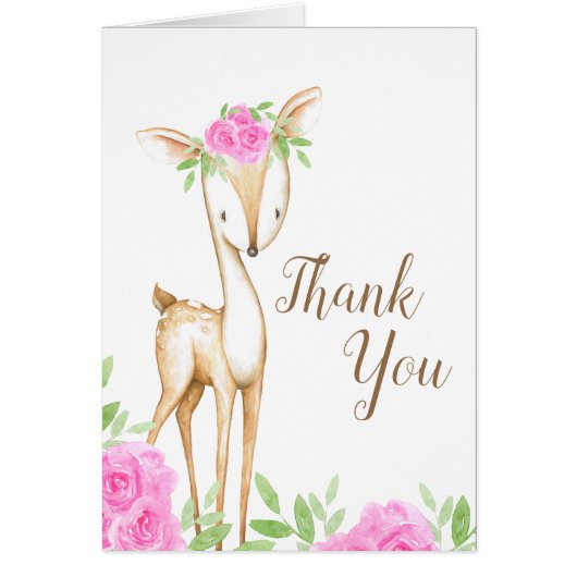 Waterverf Roze Floral Deer Baby shower Hartelijk d (Voorkant)