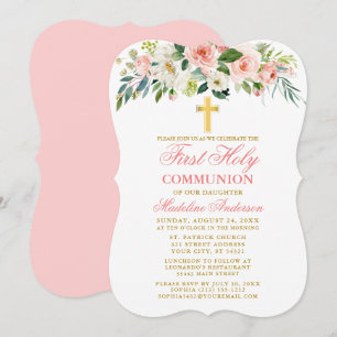 Waterverf Roze Floral Eerste communiqué Roze Kaart