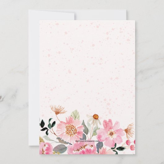 Waterverf Roze Floral Eerste Gemeenschap Kaart (Achterkant)