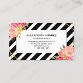 Waterverf Roze Floral Elegant Black Stripes Chic Visitekaartje (Achterkant)