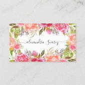 Waterverf Roze Floral Elegant Black Stripes Chic Visitekaartje (Voorkant)