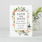 Waterverf Roze Floral Elegant Gold Lijst Save The Date (Staand voorkant)