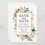 Waterverf Roze Floral Elegant Gold Lijst Save The Date (Voorkant / Achterkant)