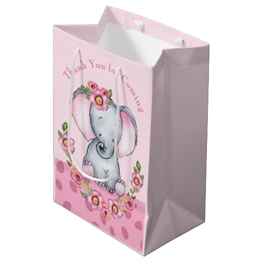 Waterverf Roze Floral Elephant Baby shower Medium Cadeauzakje (Voorkant Gekanteld)