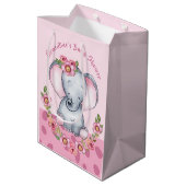 Waterverf Roze Floral Elephant Baby shower Medium Cadeauzakje (Achterkant Gekanteld)