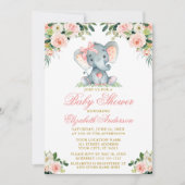 Waterverf Roze Floral Elephant Bow Baby shower Kaart (Voorkant)