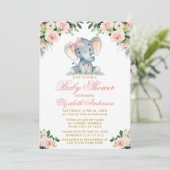 Waterverf Roze Floral Elephant Bow Baby shower Kaart (Staand voorkant)