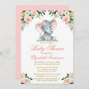Waterverf Roze Floral Elephant Bow Baby shower Kaart