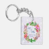 Waterverf roze Floral en vlinderlentrow Sleutelhanger (Voorkant Links)