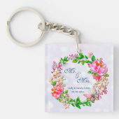 Waterverf roze Floral en vlinderlentrow Sleutelhanger (Voorkant)