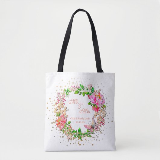 Waterverf roze Floral en vlinderlentrow Tote Bag (Voorkant)
