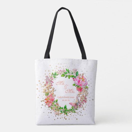 Waterverf roze Floral en vlinderlentrow Tote Bag (Achterkant)
