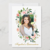 Waterverf Roze Floral Foto Quinceanera Kaart (Voorkant)