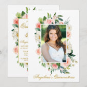 Waterverf Roze Floral Foto Quinceanera Kaart (Voorkant / Achterkant)