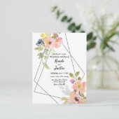 Waterverf Roze Floral Geometric Wedding Briefkaart (Staand voorkant)
