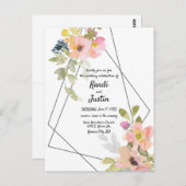 Waterverf Roze Floral Geometric Wedding Briefkaart (Voorkant / Achterkant)