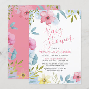  Waterverf Roze Floral Girl Baby shower Kaart