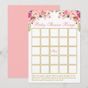Waterverf Roze Floral Gold Baby shower Bingo Kaart