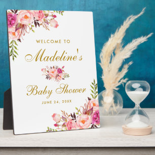 Waterverf Roze Floral Gold Baby shower Welkom Fotoplaat