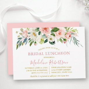 Waterverf Roze Floral Gold Bridal Lunch Kaart