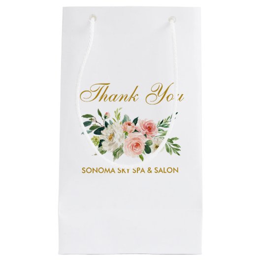 Waterverf Roze Floral Gold Elegant Hartelijk dank Klein Cadeauzakje (Voorkant)