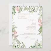 Waterverf Roze Floral & Gold Eucalyptus Invitati Kaart (Voorkant)